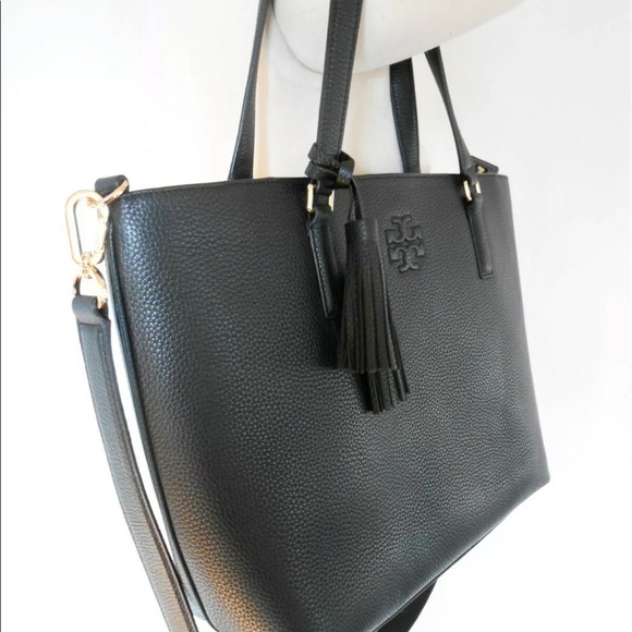 TORY BURCH THEA  LARGE ZIP TOP LEATHER TOTE LAPTOP BAG BLACK SOLD OUT BNWOT $495 - Picture 6 of 10